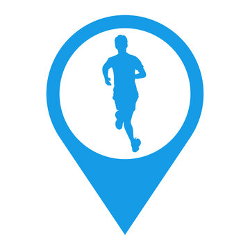 recommend clip art: Logotipo carrera a pie. Icono con silueta de hombre corredor en marcador de posición color azul