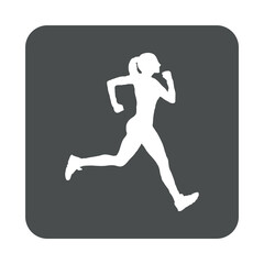 Fototapeta na wymiar Logotipo carrera a pie. Icono con silueta de mujer corredora en cuadrado color gris