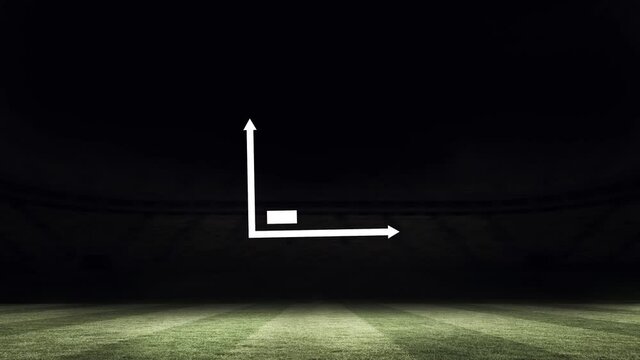 Animation of statistic graph over sports stadium at night