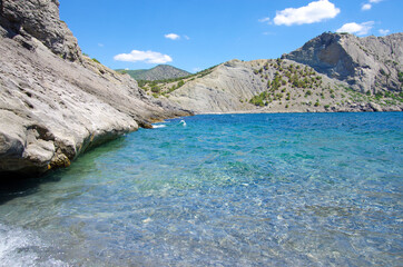 Beach on Cape Kapchik in Robber Bay, in the area Noviy Svet, Crimea