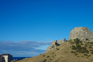 SUDAK, CRIMEA - July, 2020: Genoese fortress in summer sunny day