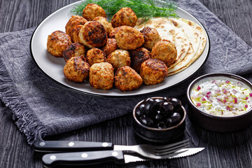 Keftedakia, fried greek meatballs on a plate