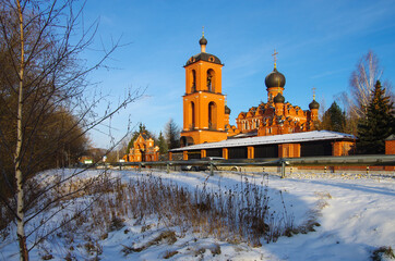 Village Markovo, Russia  -December 2020:  Compound of the Intercession Monastery at the Church of...