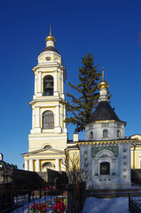 Fototapeta premium Mikhailovskaya Sloboda, Russia - February, 2020: Community of the Archangel Michael Church in the village of Mikhailovskaya Sloboda