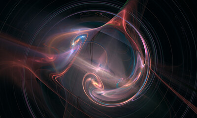 Mesmerizing cosmic essences in dynamic motion create nebula and orbit rings in deep dark space. Fantastic and artistic digital 3d illustration. Concept of universal sound, galaxy and cosmic rhythm.  - 462837001