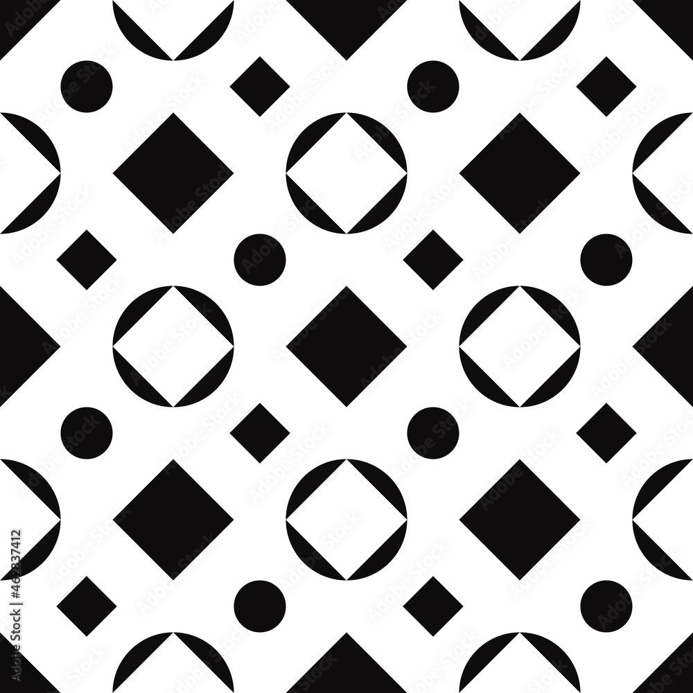 Poster black diamonds and white diamonds on a background of black circles. seamless and repeating shapes cr
