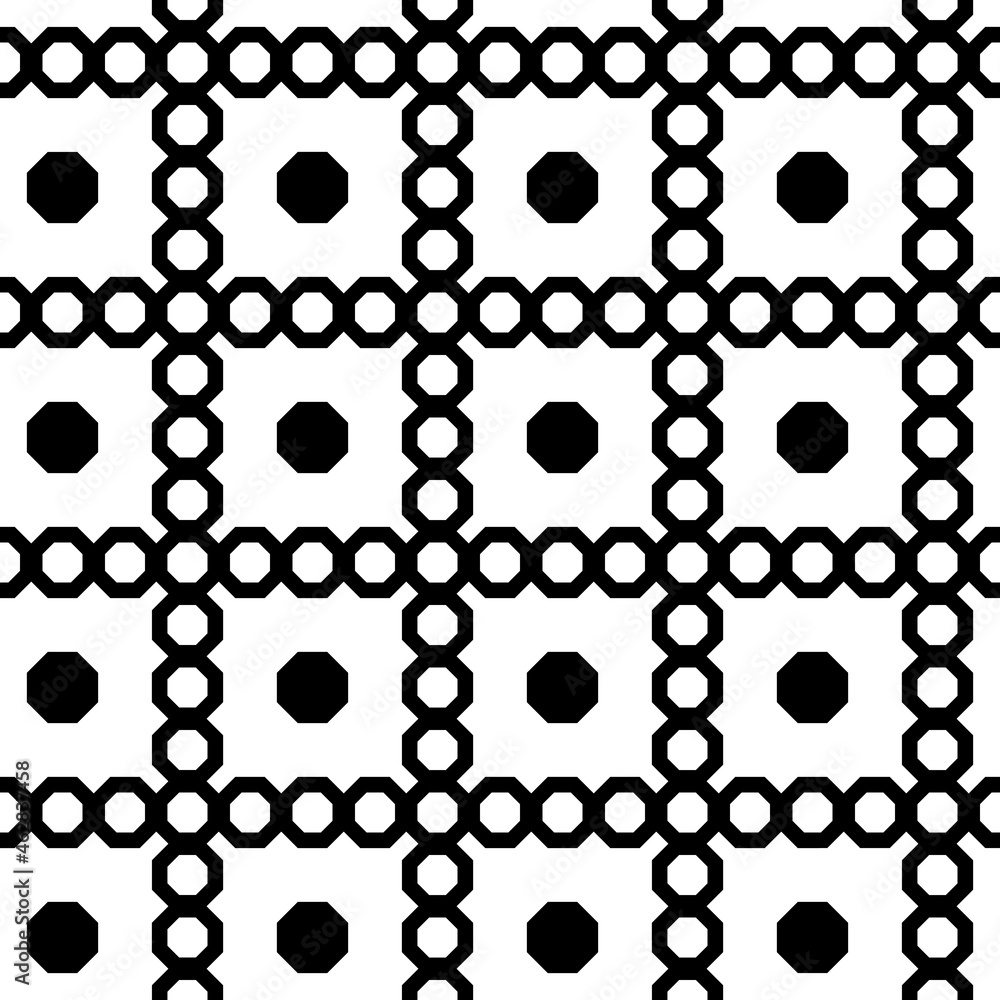 Aufkleber White squares with a black octagon in the center. Vector seamless pattern showcasing the same tiles.