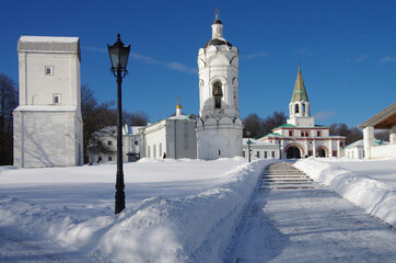 MOSCOW, RUSSIA - February, 2021: Winter day in the Kolomenskoye estate