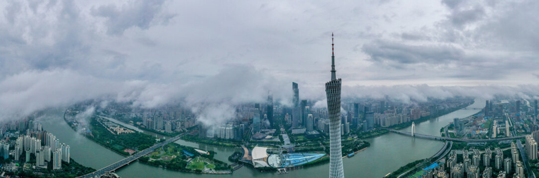 TV tower with high building in Guangzhou city, guangdong province with cloud
