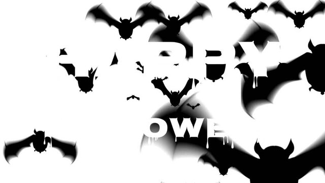Animation of happy halloween text over bat
