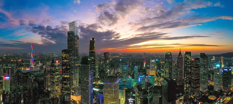 Guangzhou city, guangdong province building at dusk
