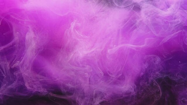 Color vapor blast. Logo reveal. Ink water drop. Magic spell. Neon pink purple pigment haze cloud explosion animation on dark background for title.