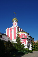 Fototapeta na wymiar Pavlovskaya Sloboda, Russia - September, 2020: Exterior of the Temple complex