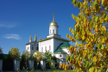 Village Velednikovo, Russia - October, 2020: Church of St. Sergius of Radonezh