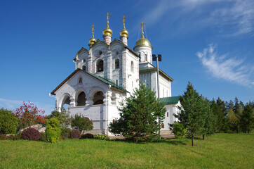 Fototapeta na wymiar Village Velednikovo, Russia - October, 2020: Church of St. Sergius of Radonezh