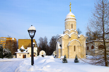 Pavlovskaya Sloboda, Russia - January, 2021: Exterior of the Temple complex