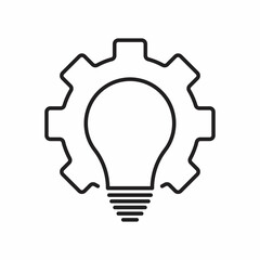 Bulb in Gear outline icon - cogwheel with lightbulb inside symbol in thin line style