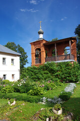 Fototapeta premium Pokrov, Vladimir region, Russia - September, 2020: Pokrovsky Holy Vvedensky Island Monastery. Orthodox female monastery on island on Vvedensky lake