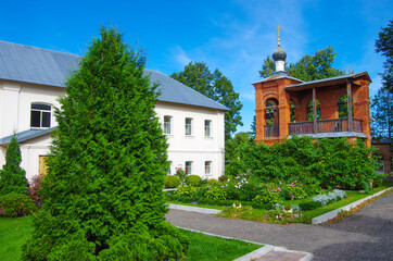 Pokrov, Vladimir region, Russia - September, 2020: Pokrovsky Holy Vvedensky Island Monastery. Orthodox female monastery on island on Vvedensky lake