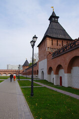 Tula, Russia - October, 2020: Kremlin towers in autumn day