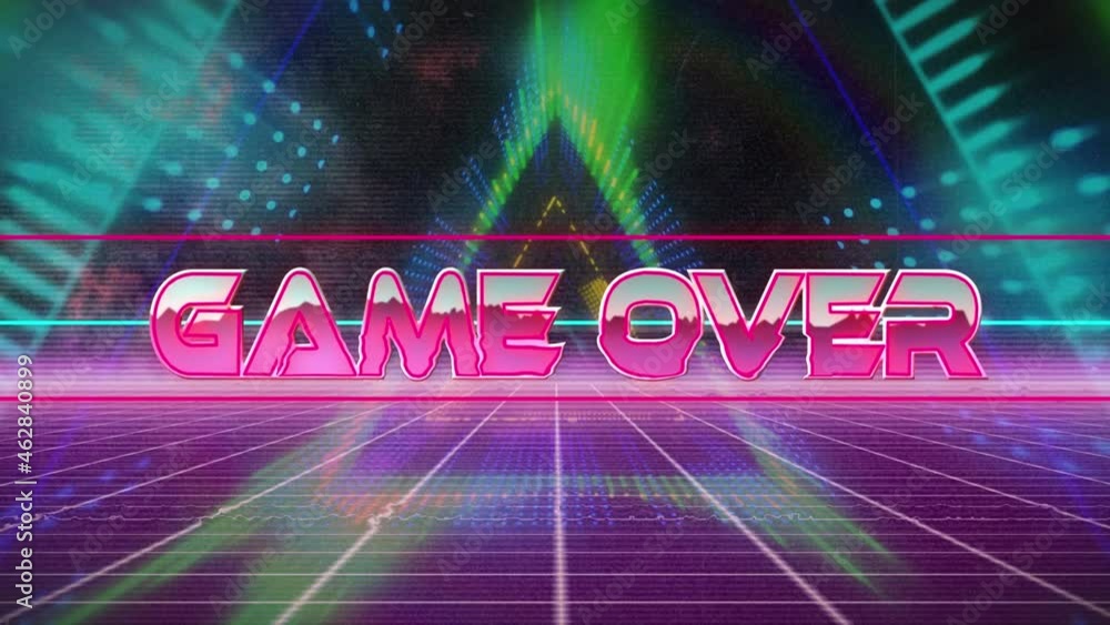 Poster animation of game over in digital abstract space