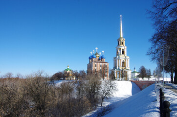 Ryazan, Russia - March, 2021: Belltower of the Ryazan Kremlin
