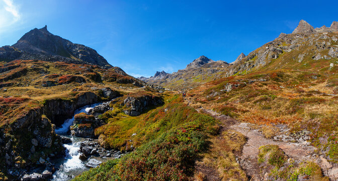 Austria, Vorarlberg, Silvretta, Klostertal, mountain stream and trail