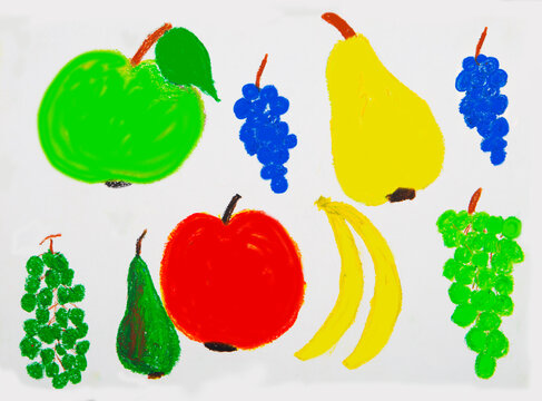 Children's painting of various fruits