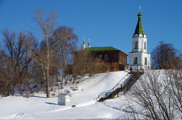Ryazan, Russia - March, 2021: Church of the Holy Spirit  in sunny winter day