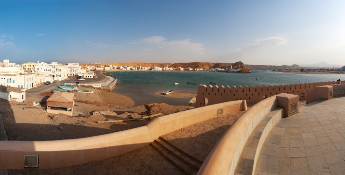 View from Sur Lighthouse to harbour, Sur, Oman