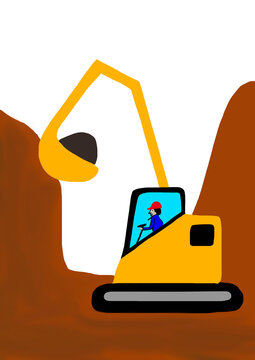 Child's drawing of an excavator at work