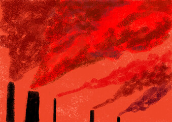 Child's drawing of smokestacks emitting smoke