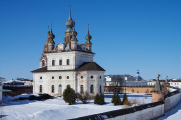 Fototapeta na wymiar Yuryev-Polsky, Vladimir Oblast, Russia - March, 2021: Mikhailo - Arkhangelskiy Monastery, Michael Archangel Cathedral