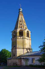Fototapeta premium VELIKY NOVGOROD, RUSSIA - July, 2021: Znamensky Cathedral in summer sunny day. Belltower