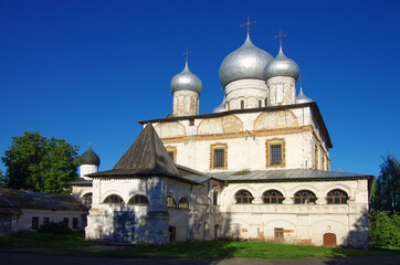 VELIKY NOVGOROD, RUSSIA - July, 2021: Znamensky Cathedral in summer sunny day