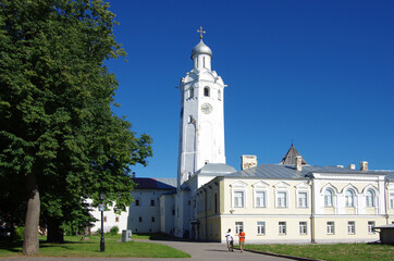 VELIKY NOVGOROD, RUSSIA - July, 2021: Chasozvonya in Novgorod Kremlin on summer sunny day