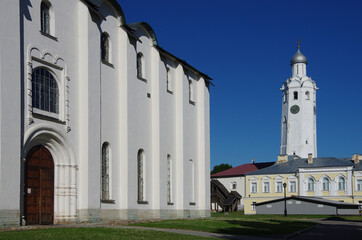 VELIKY NOVGOROD, RUSSIA - July, 2021: Chasozvonya in Novgorod Kremlin on summer sunny day