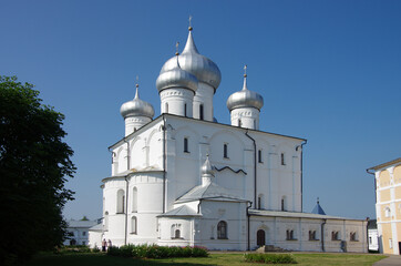 Fototapeta na wymiar NOVGOROD REGION, VILLAGE of KHUTYN, RUSSIA - July, 2021: Khutyn Monastery of Saviour's Transfiguration and of St. Varlaam
