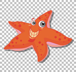 Smiling starfish cartoon character isolated on transparent background