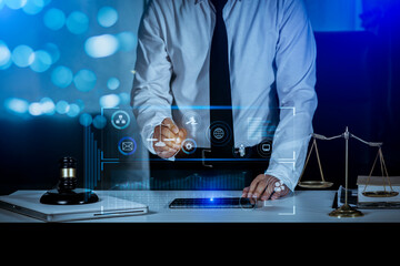 Businessman hands working on network and digital finance marketing chart with future technology innovation and digital transformation concept.