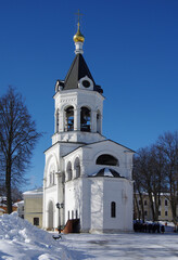 Vladimir, Russia - March, 2021: Monastery of the Nativity of the Holy Mother of God in winter sunny day