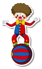 Sticker template with happy clown cartoon character