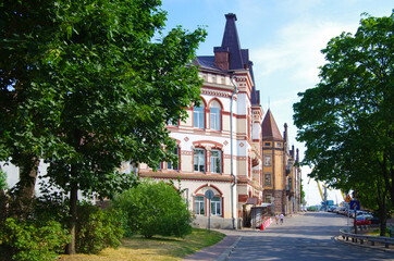 Obraz premium Vyborg, Russia - July, 2021: Pedagogical school, Vyborgskaya street, 2