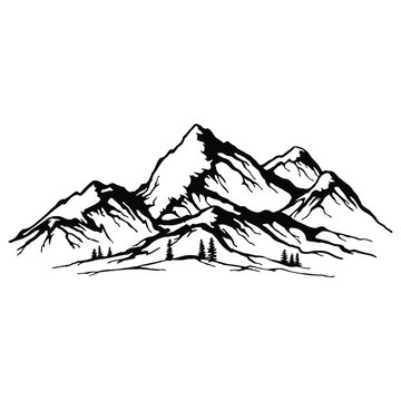 Hand sketch of winter mountains. mountains, vector sketch on a white background
