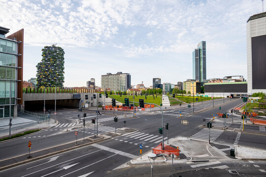 Italy, Milan, Porta Garibaldi intersection during COVID-19 outbreak