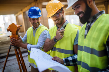 Construction concept of engineer and architect working at construction site