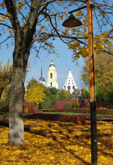 Kolomna, Russia - October, 2021:  The ensemble of the buildings of the Cathedral square in Kolomna...