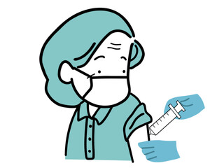 ワクチン接種を受けるお年寄りのイラスト