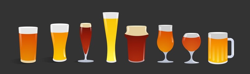 Beer in glass. Vector cartoon icon set.