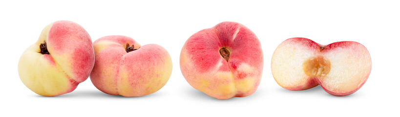 Ripe chinese flat peach fruit  isolated on white